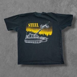 Vintage 80s 2-17 Field Artillery Steel Tank Military Shirt Large Distressed